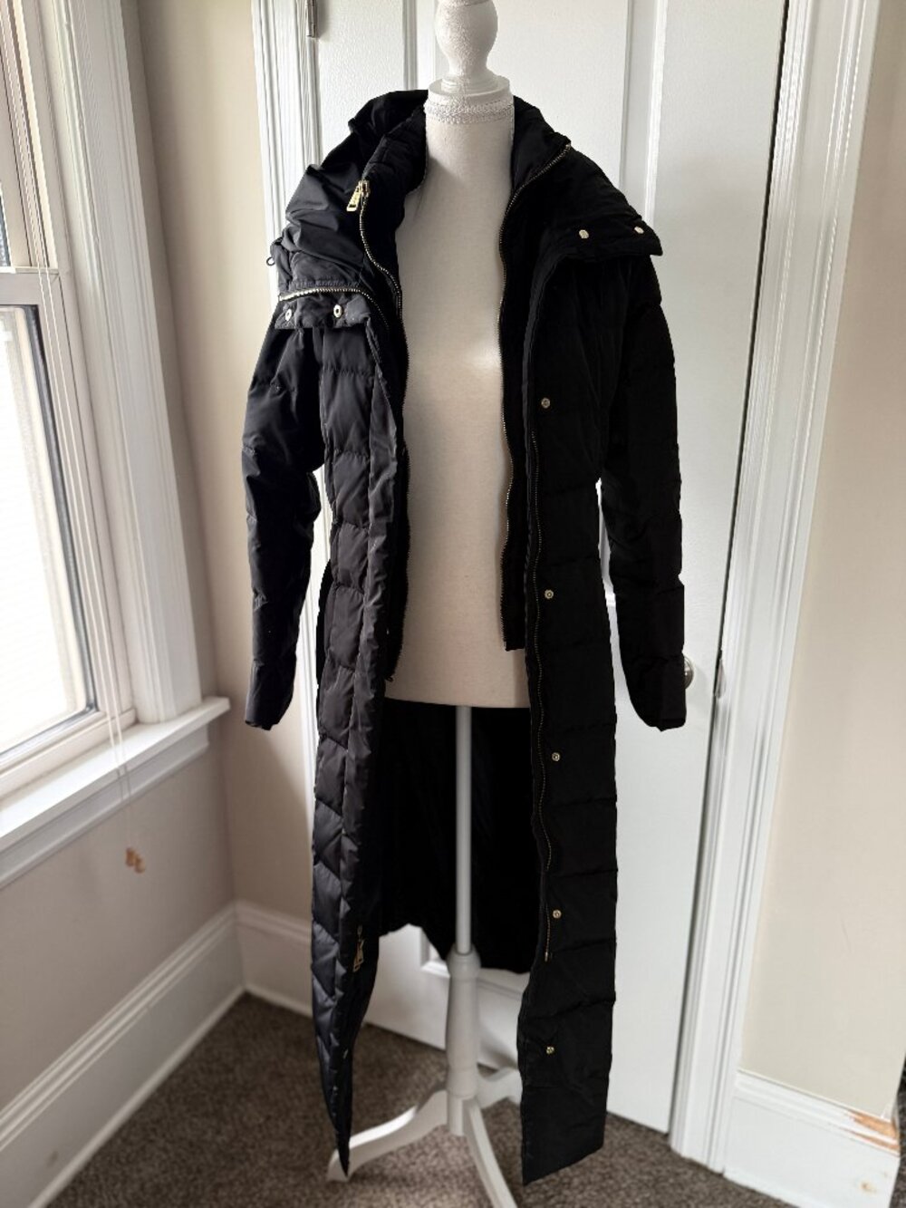 Cole Haan Signature Maxi Down Puffer Coat Hooded Black XS
